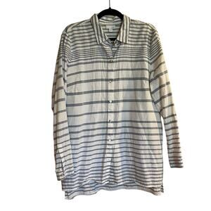 J. Jill Button Down Blouse Shirt Long Sleeve Blue White Stripe 100% Cotton Large